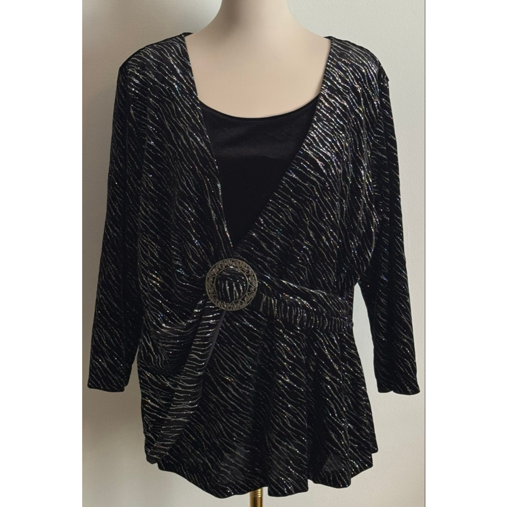 Women's ELEMENTZ Black Silver Sparkle Blouse 3X